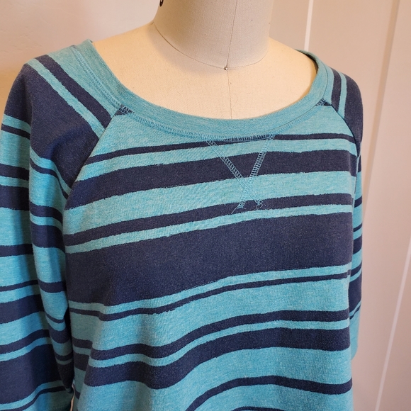 Sonoma Tops - EUC Sonoma Teal and Blue Striped Sweatshirt 3/4 sleeves XL Women's